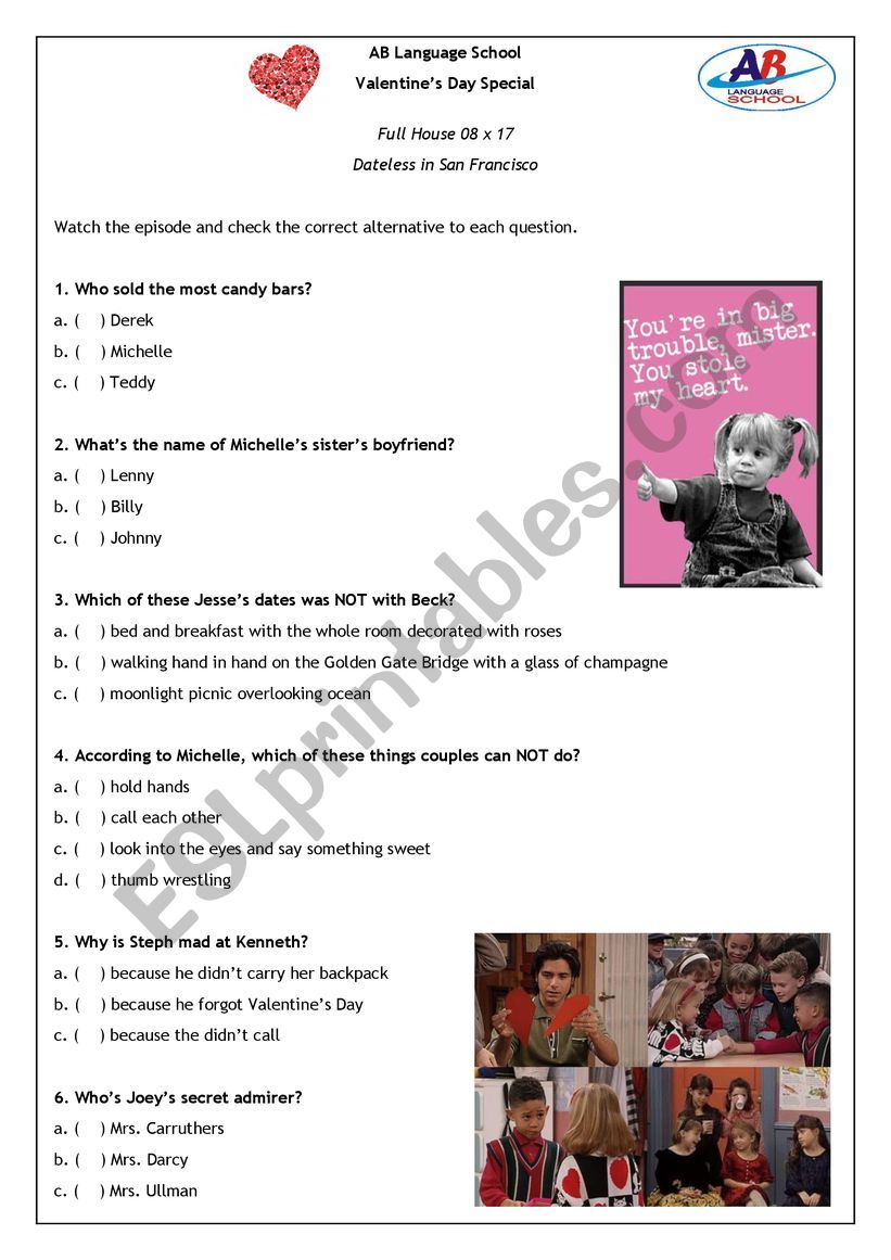 VALENTINE S DAY FULL HOUSE EP worksheet