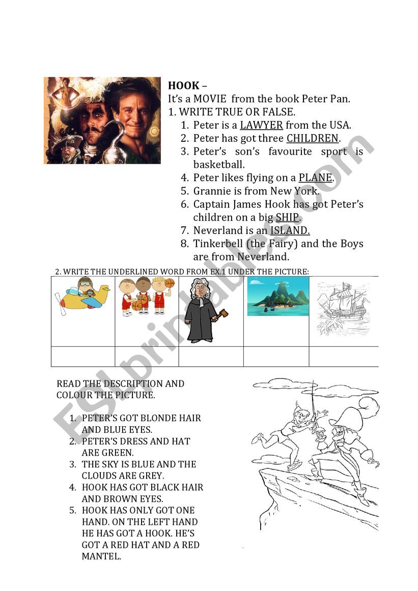 HOOK MOVIE WORKSHEET worksheet