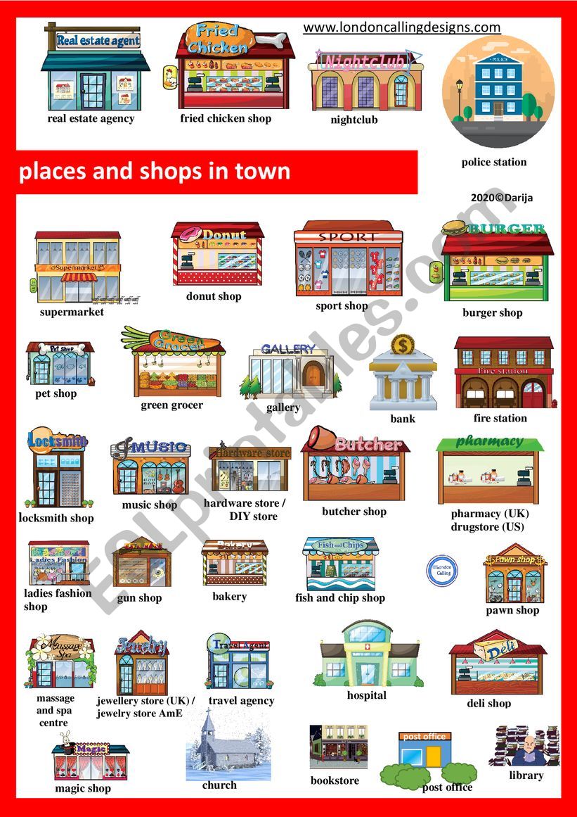 Places and Shops in Town worksheet