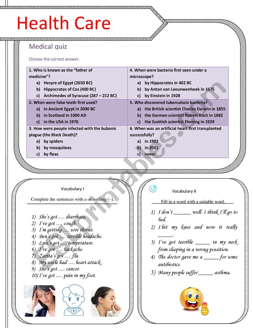 Health Care worksheet