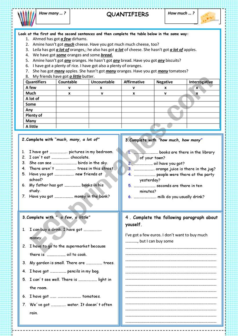 Quantifers worksheet