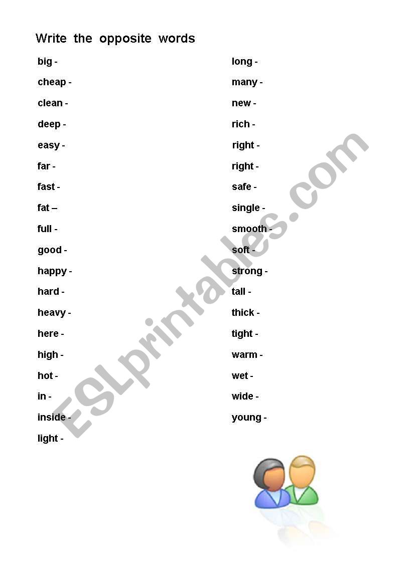 Write  the  opposite  words worksheet