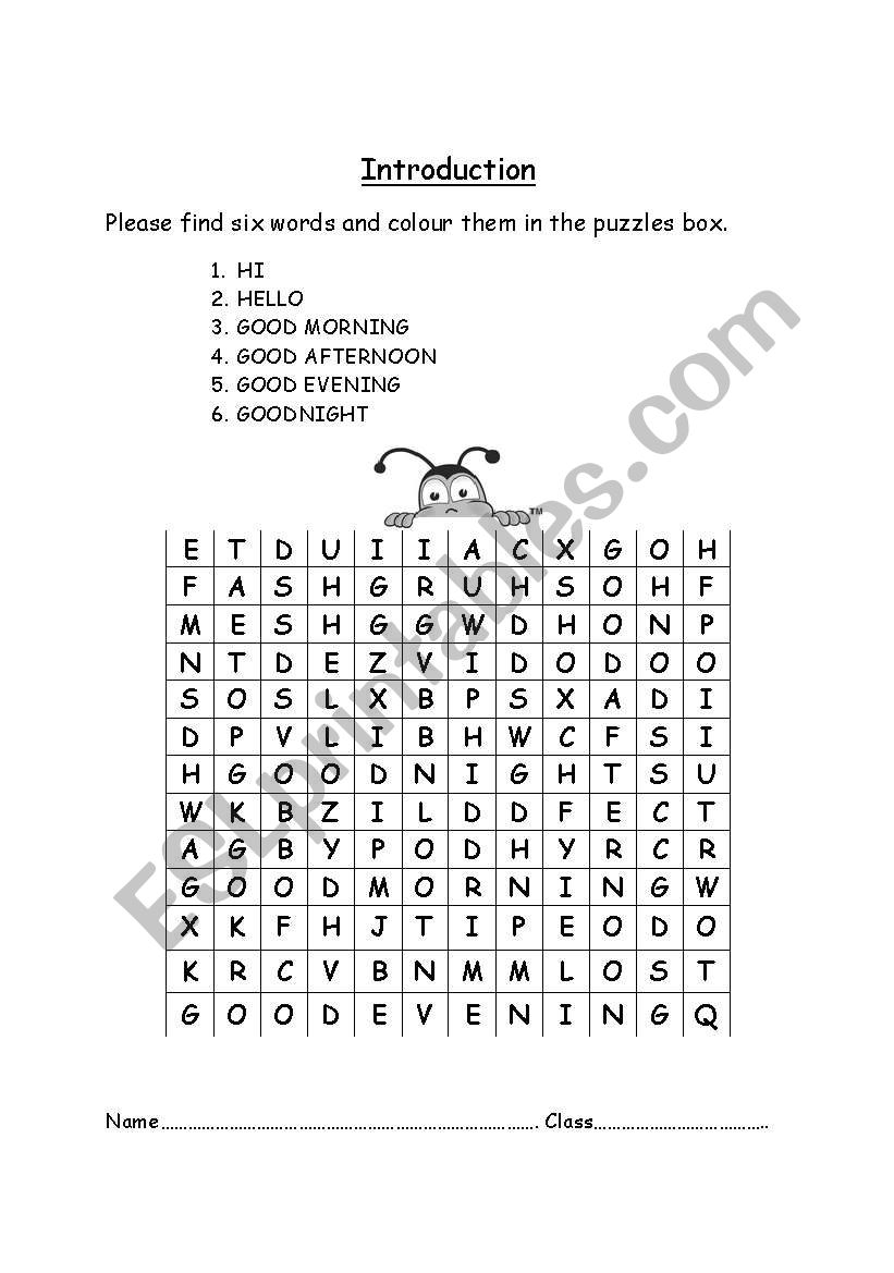 Introduction wordsearch worksheet