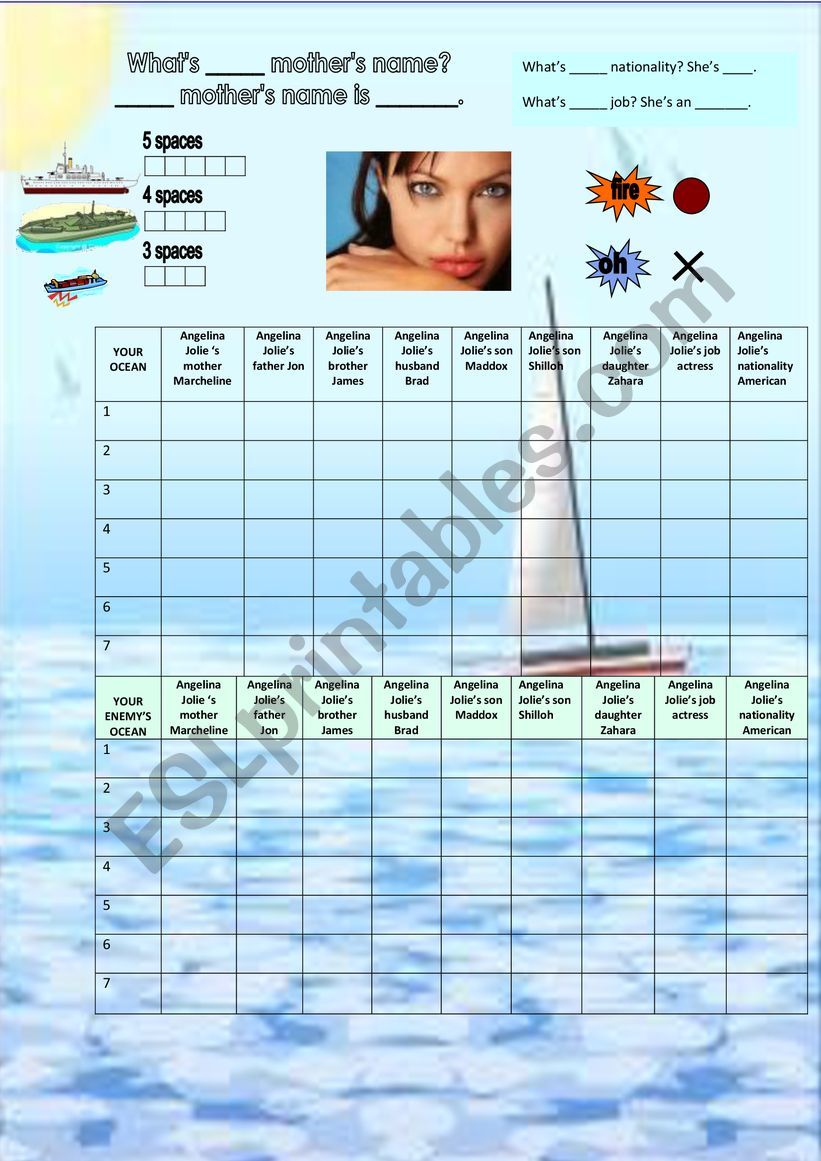 battleship possessive  worksheet
