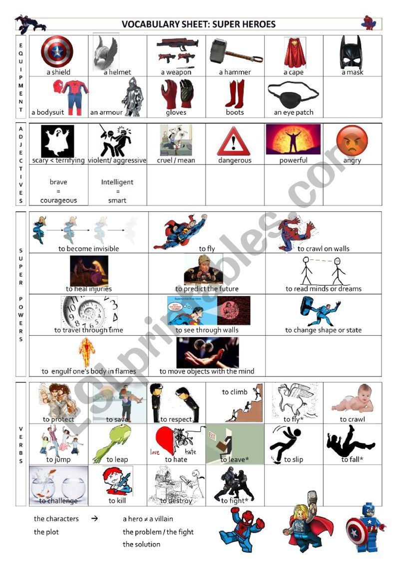 Vocabulary sheet : Superheroes