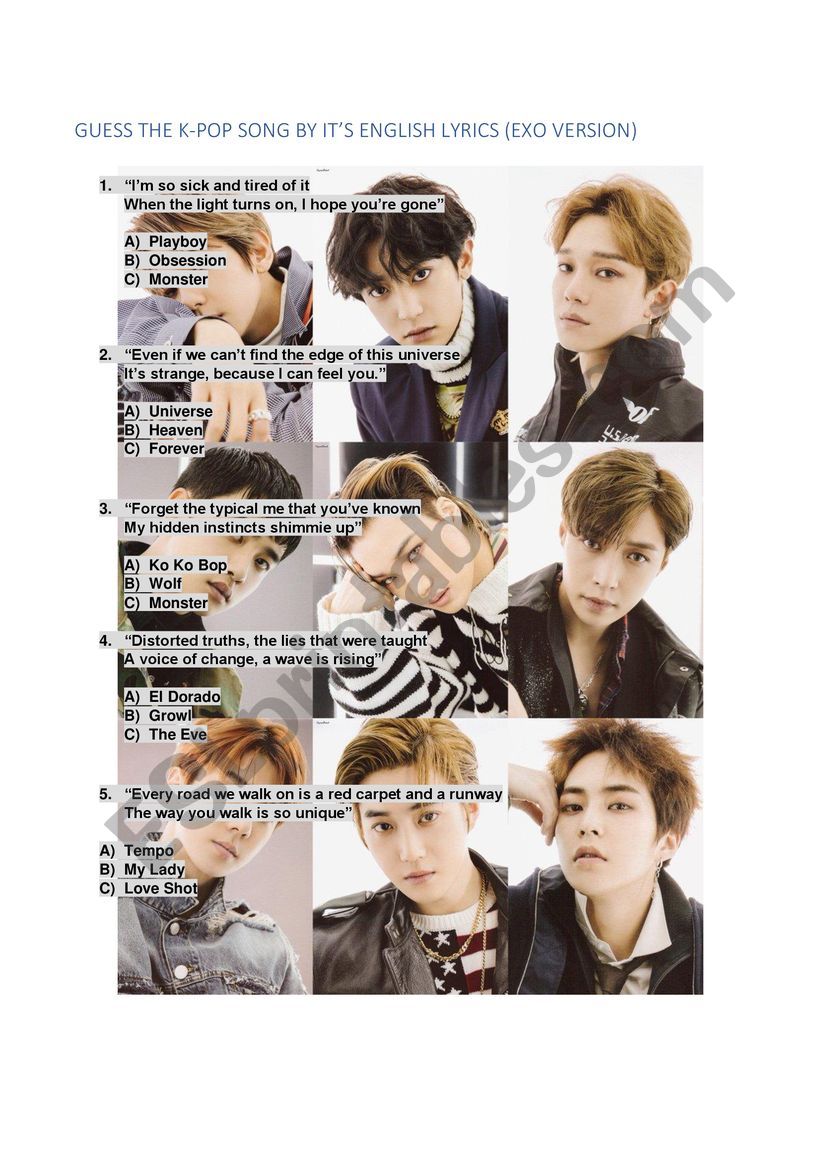 GUESS THE K-POP SONG BY ITS ENGLISH LYRICS (EXO VERSION)