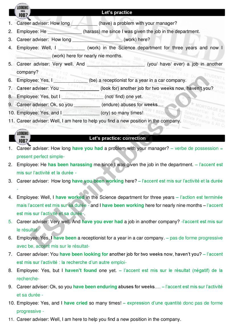 Present perfect / present perfect continuous
