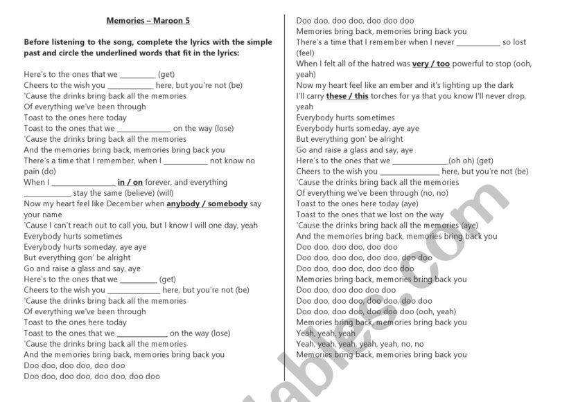 maroon 5 memories lurics maroon 5 memories lurics