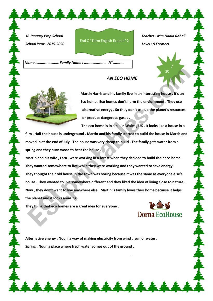 9th form exam worksheet
