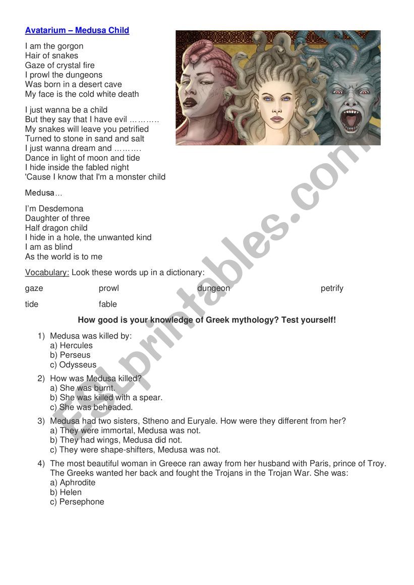 Medusa Child, Greek mythology quiz