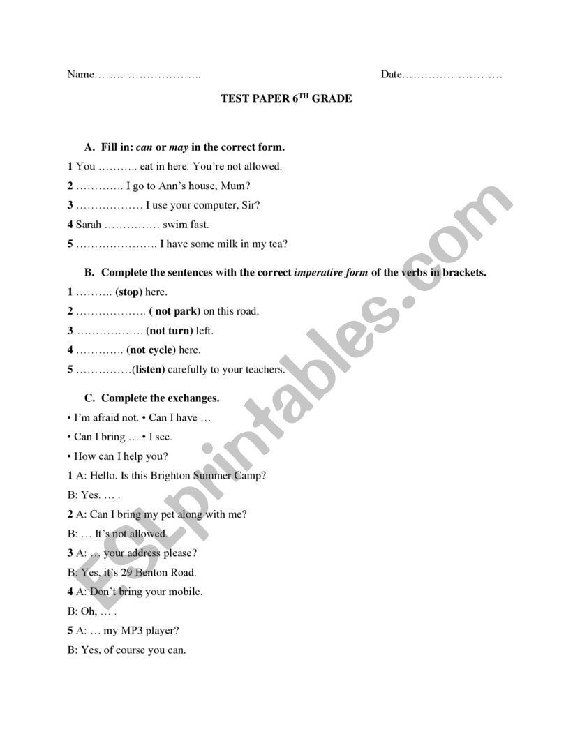 TEST worksheet