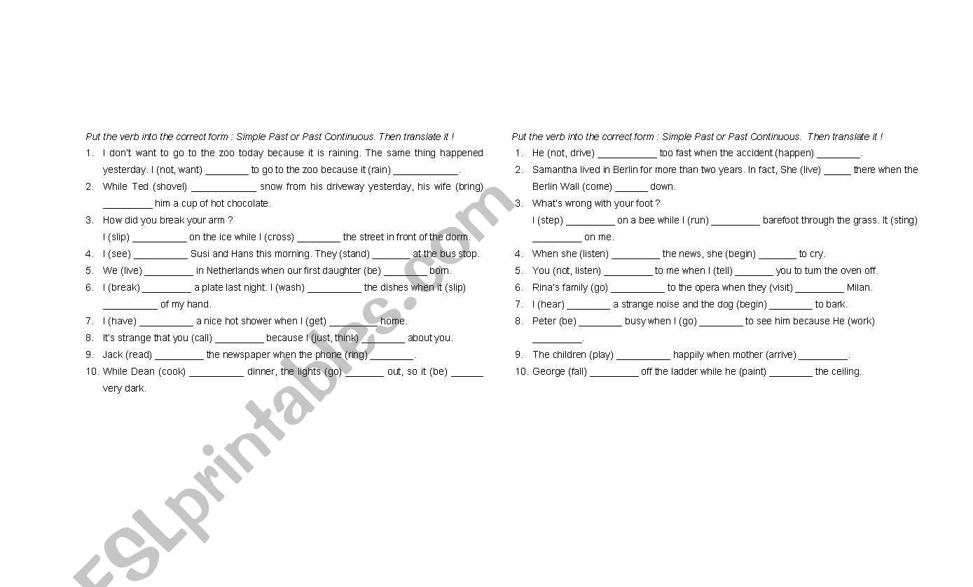 present and past continuous worksheet