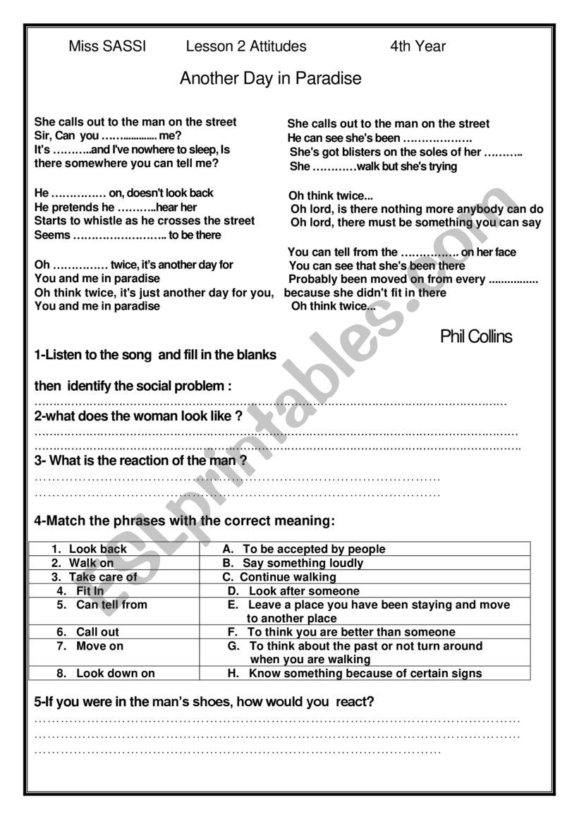 UNIT4/LESSON2ATTITUDES worksheet