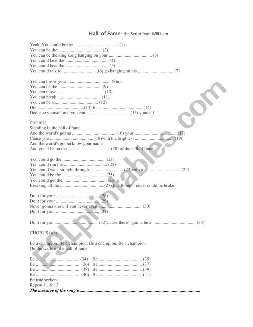 Hall of fame song by the Script
