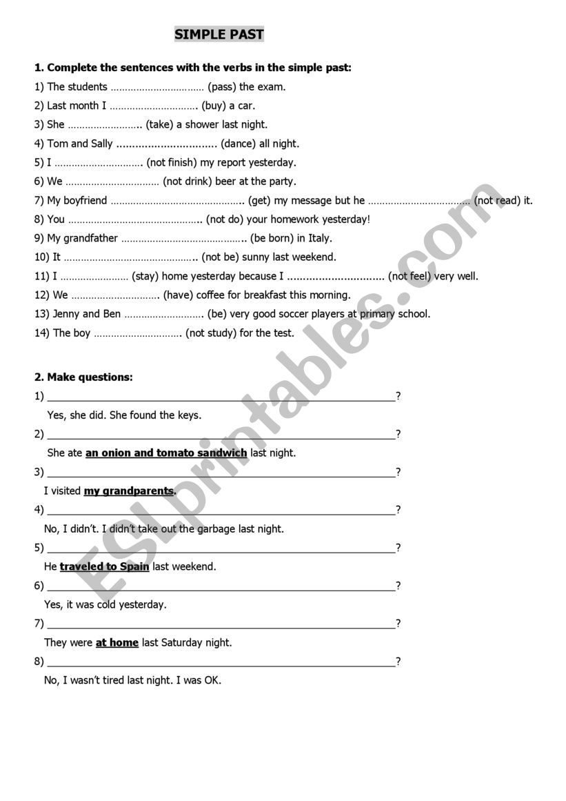 SIMPLE PAST  worksheet