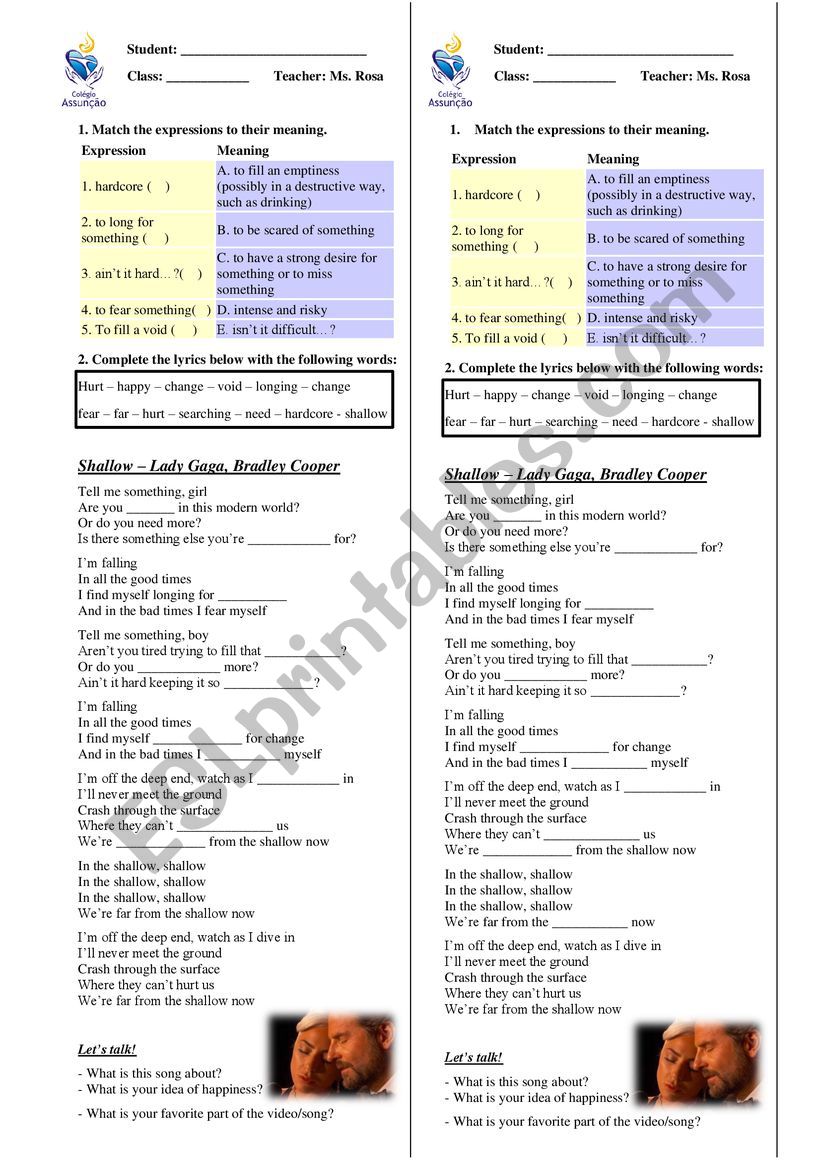 Shallow - Song worksheet
