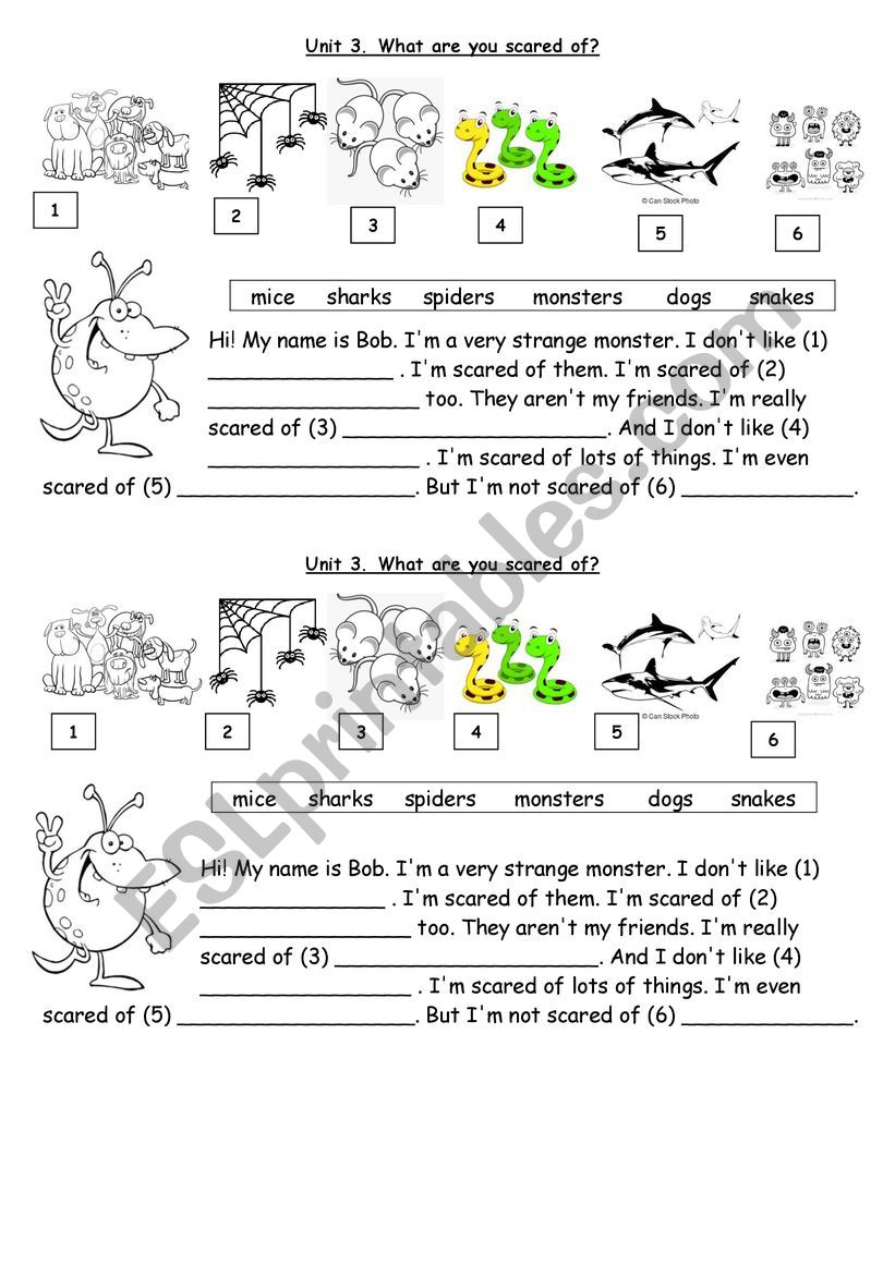 What are you scared of? worksheet