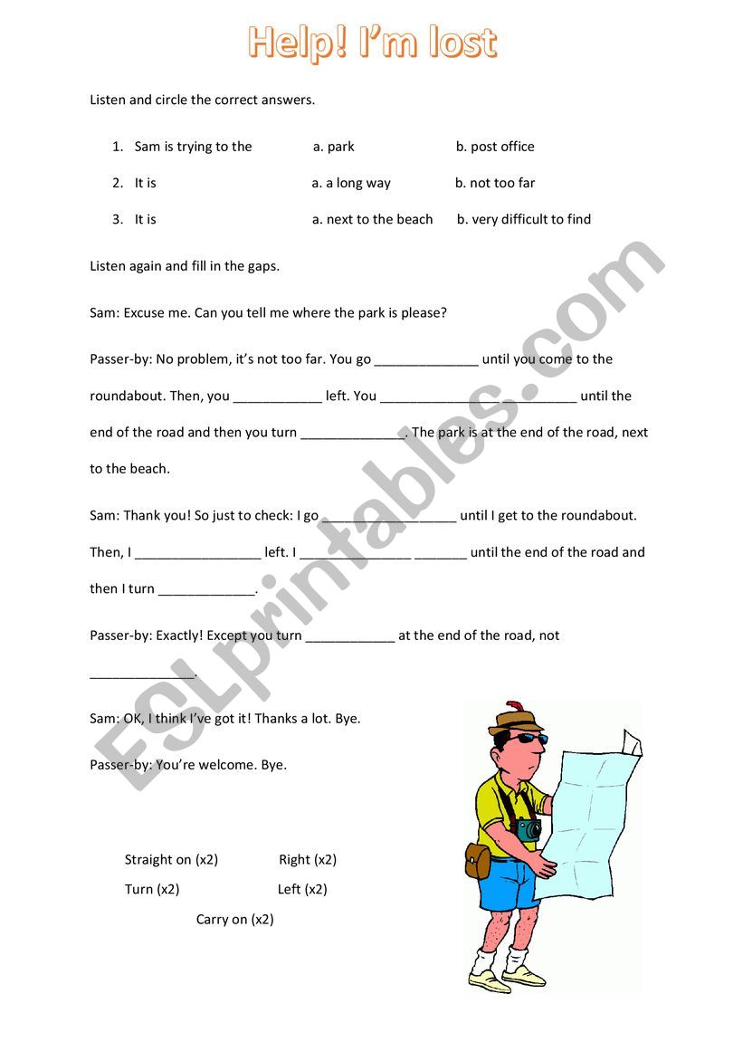 Map and Directions worksheet
