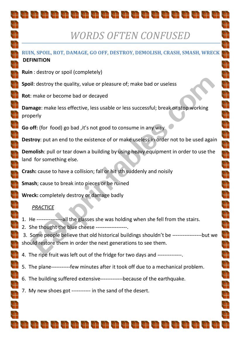 WORDS OFTEN CONFUSED worksheet