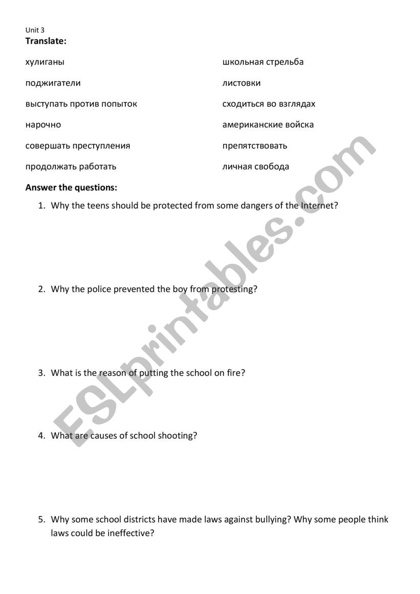 Text number 3 worksheet