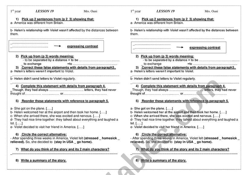 lesson 19   1st year worksheet