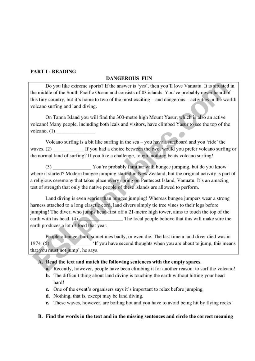 DANGEROUS FUN worksheet