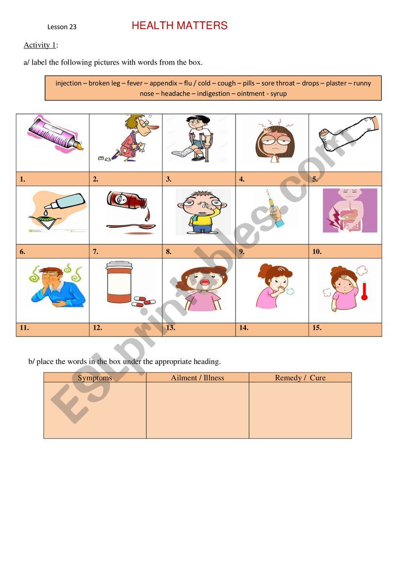 health matters worksheet