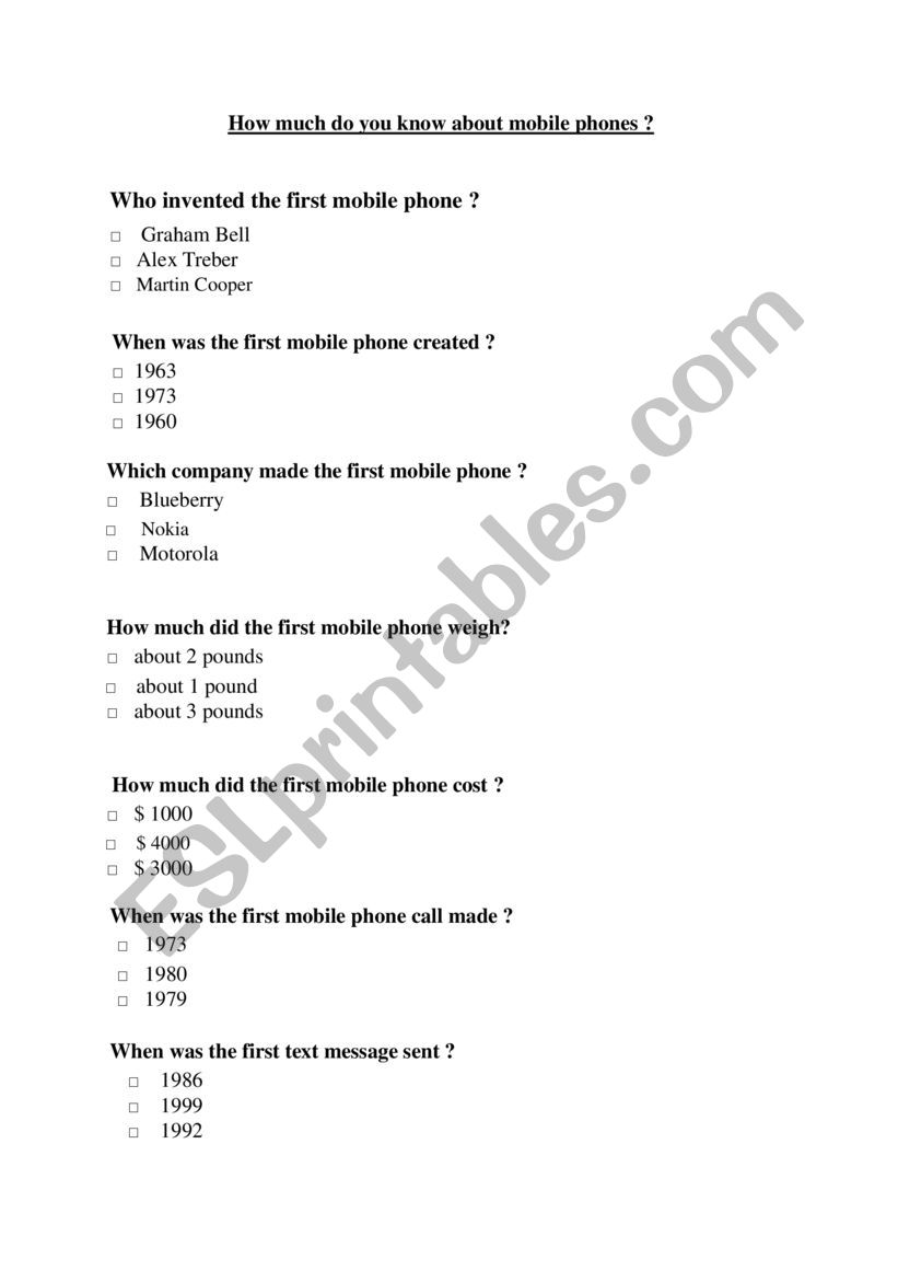 MOBILE PHONES worksheet