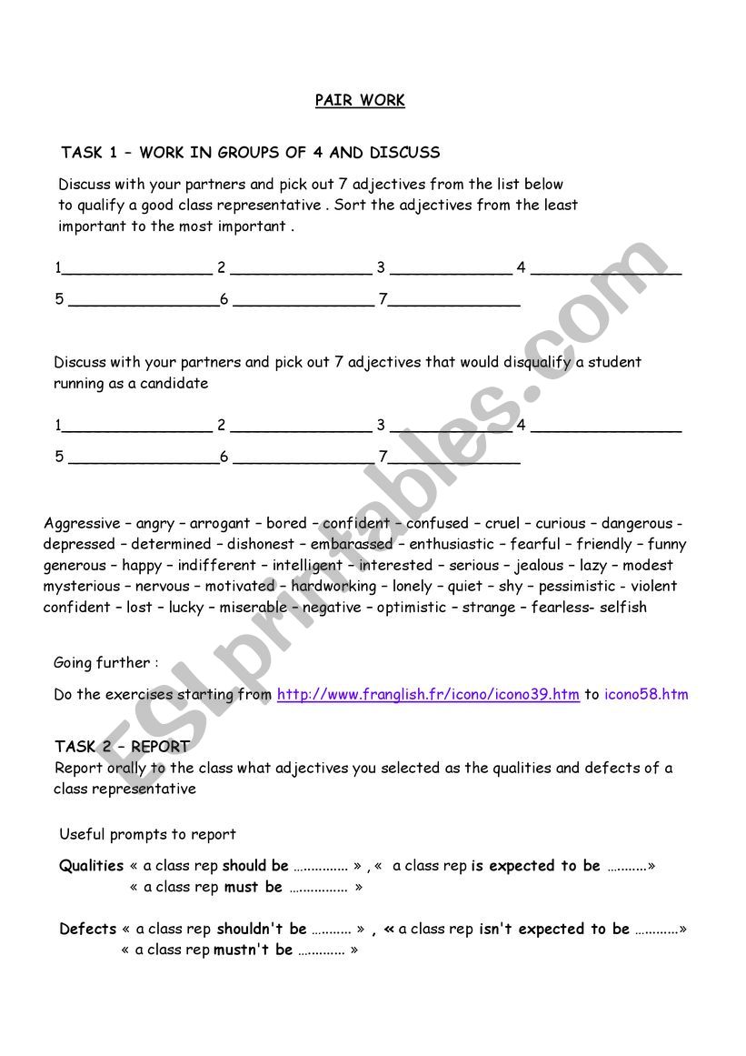 How to be a good class rep  worksheet