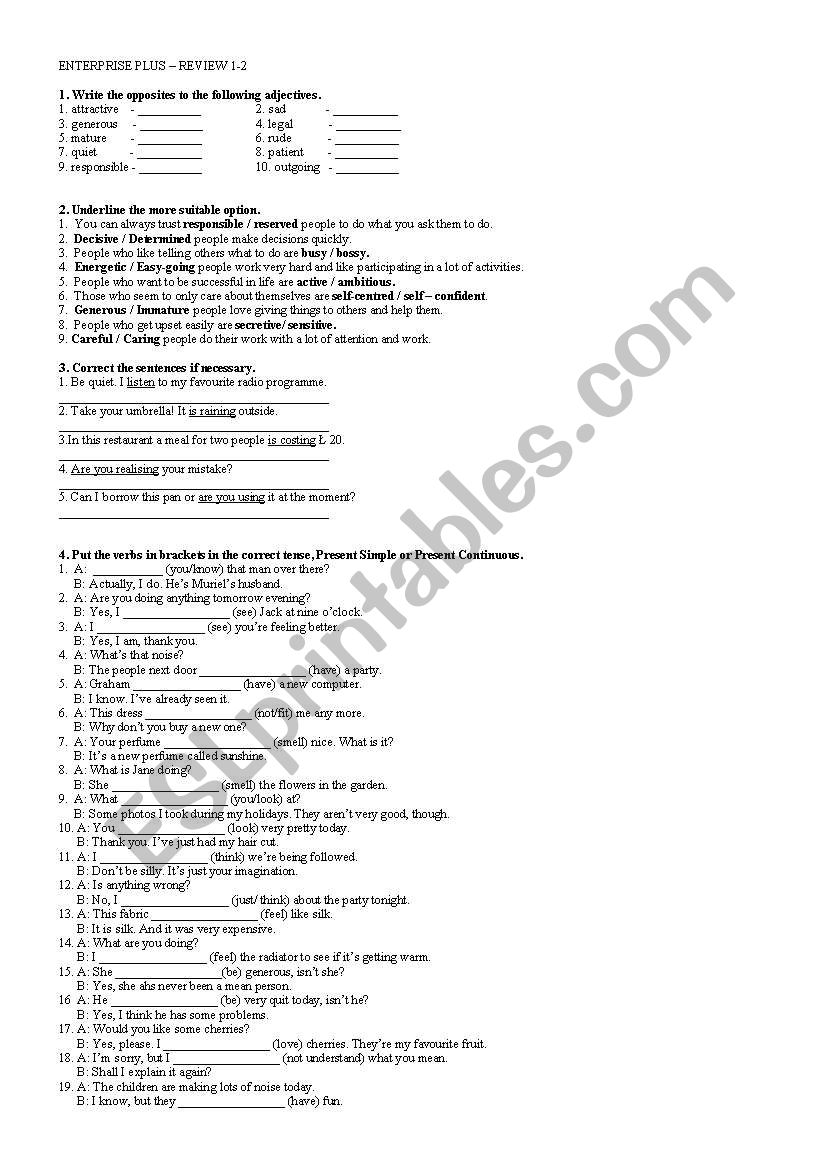 Revision exercises for Enterprise Plus - units 1-2