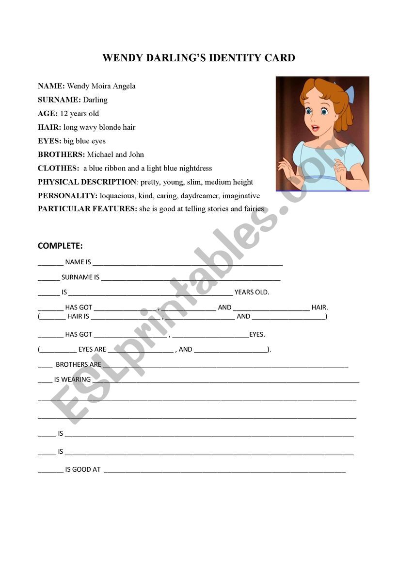 Wendy Darling�s identity card