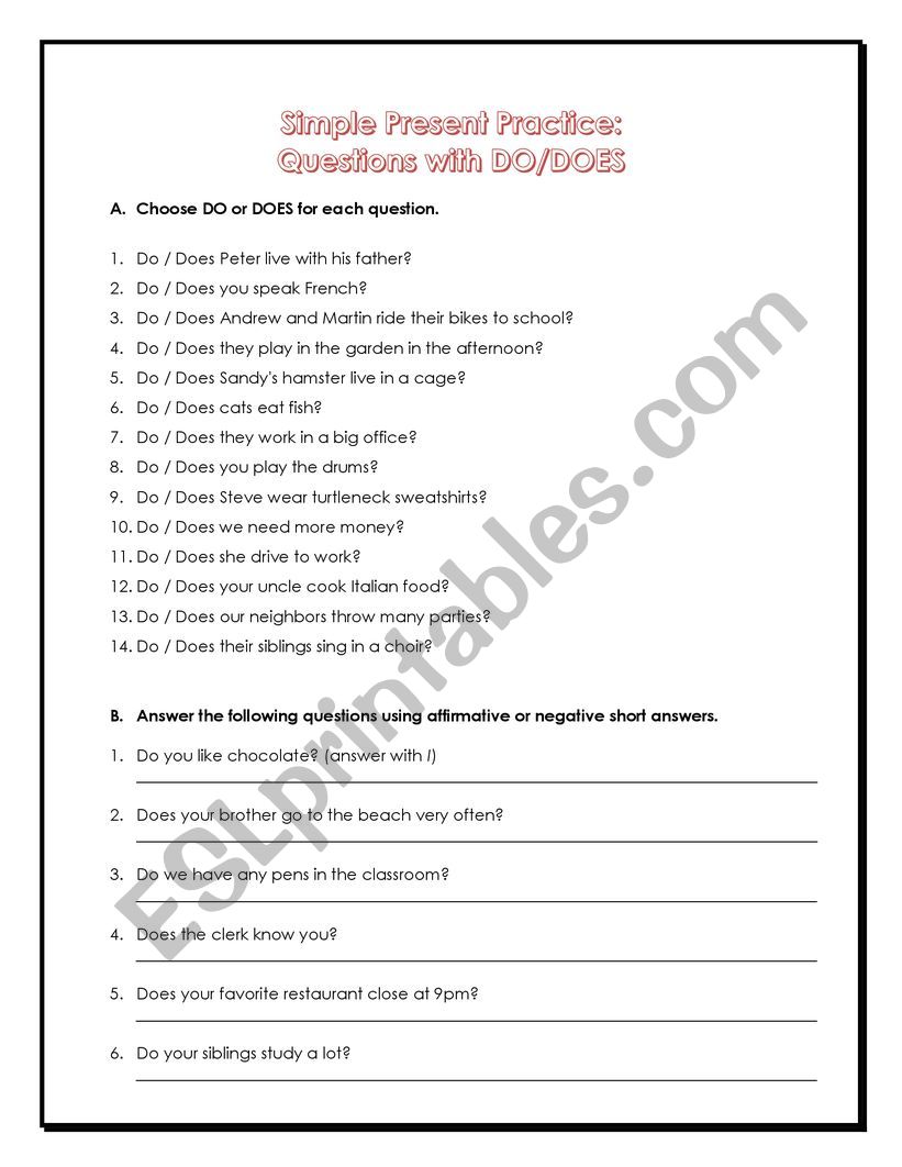 Simple Present Practice: Do/Does