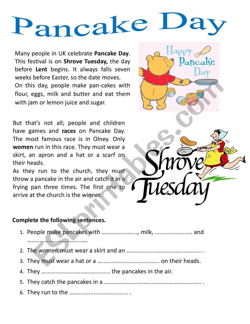 Pancake Day worksheet