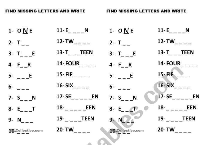 Numbers worksheet