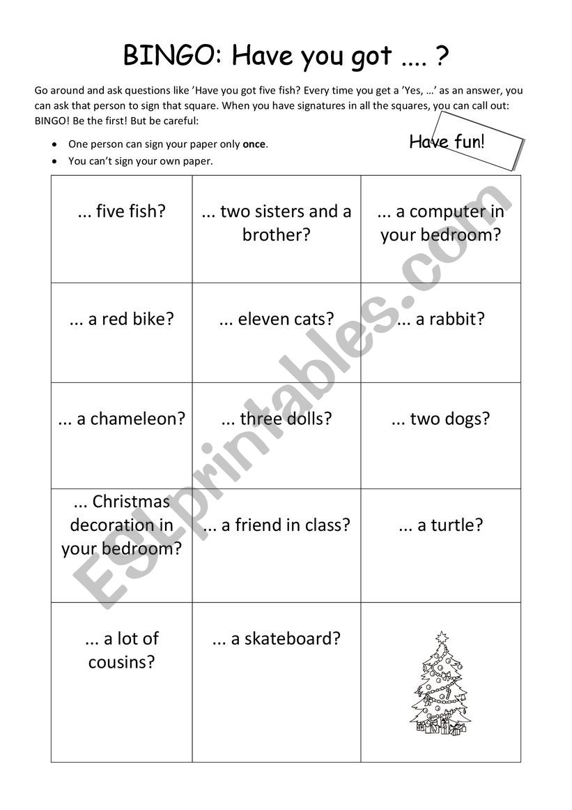 Bingo - Have you got ... ? worksheet