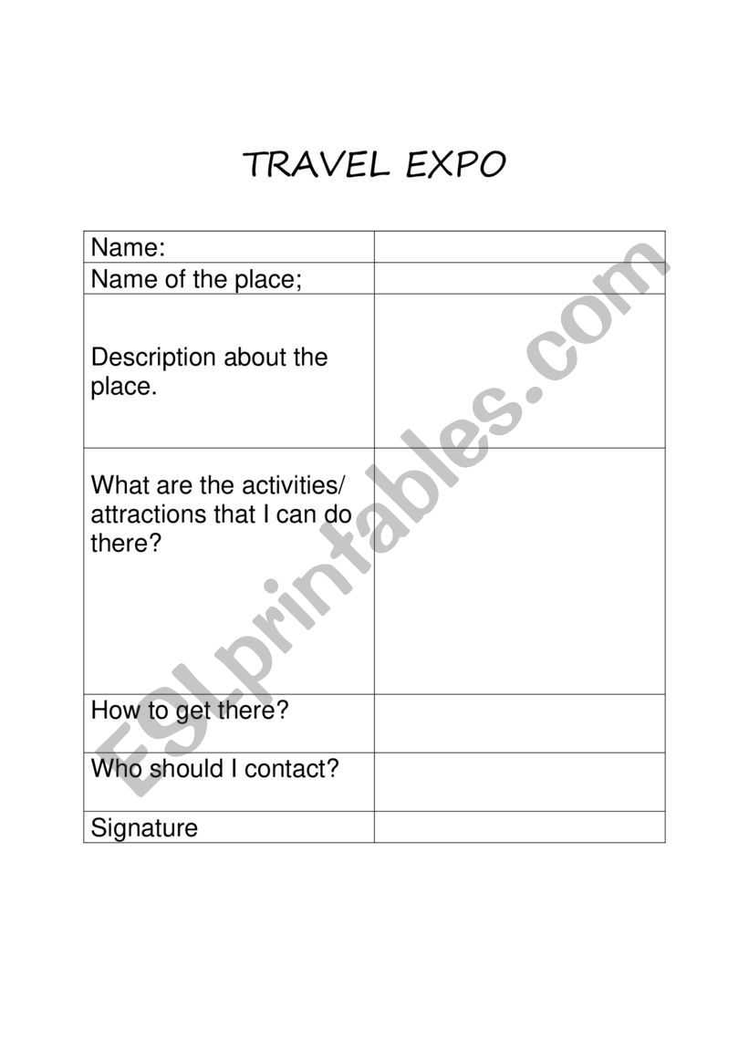 Travel Expo worksheet