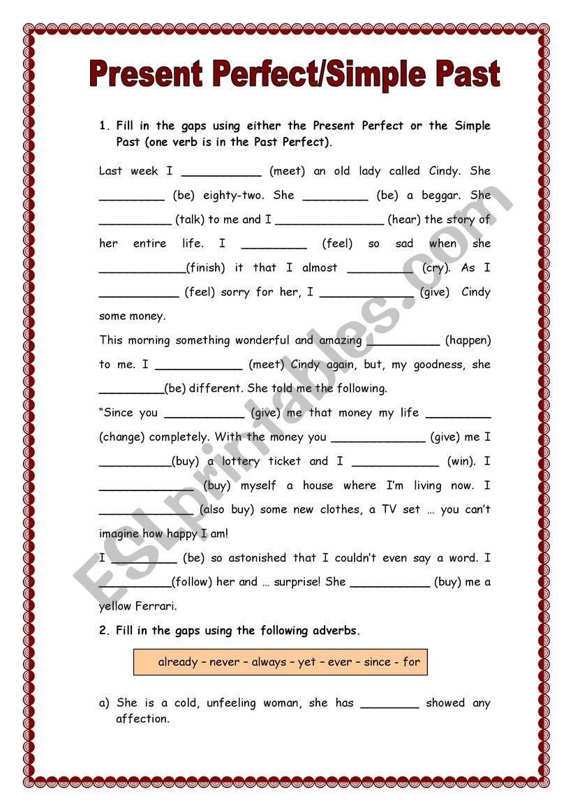 Present perfect worksheet