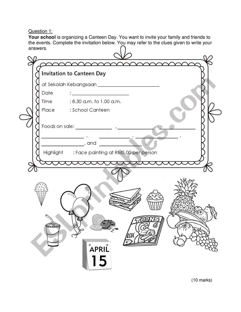 Celebration worksheet