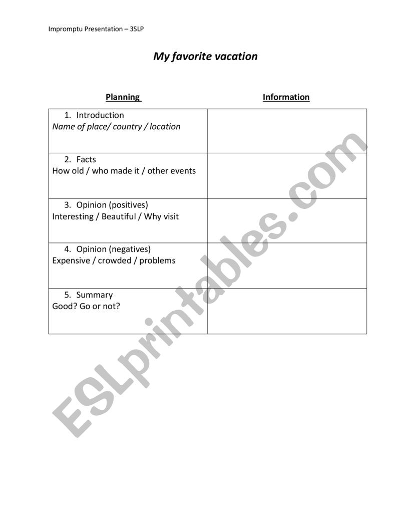 Vacation Presentation Printable