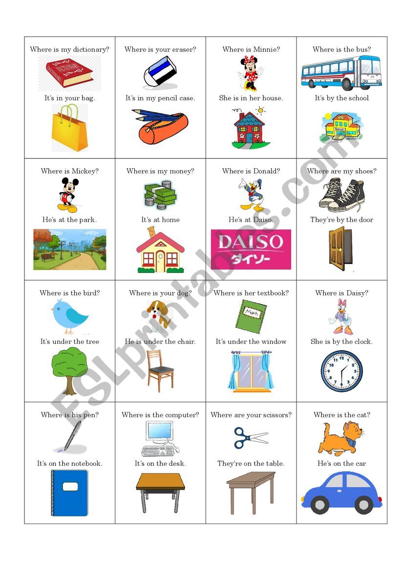 Where? Go Fish Card Game worksheet