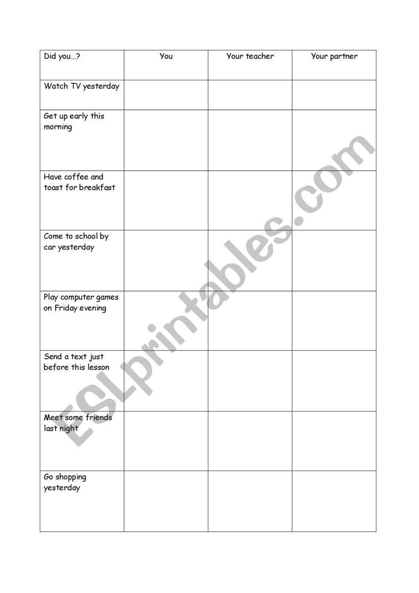 Past Simple Interrogative worksheet