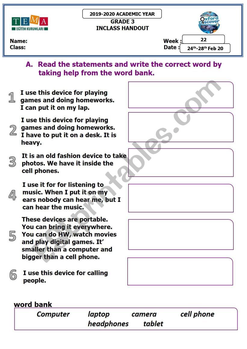 environments worksheet