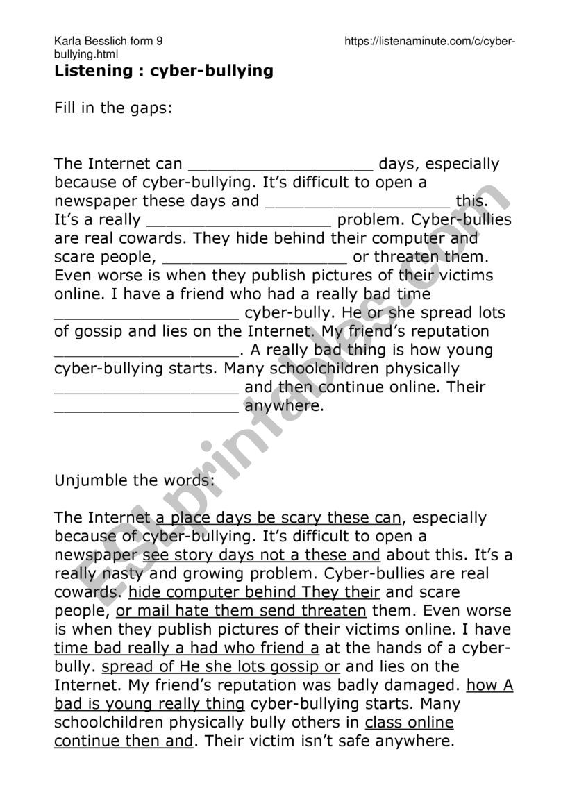 cyber-bullying : listening exercises