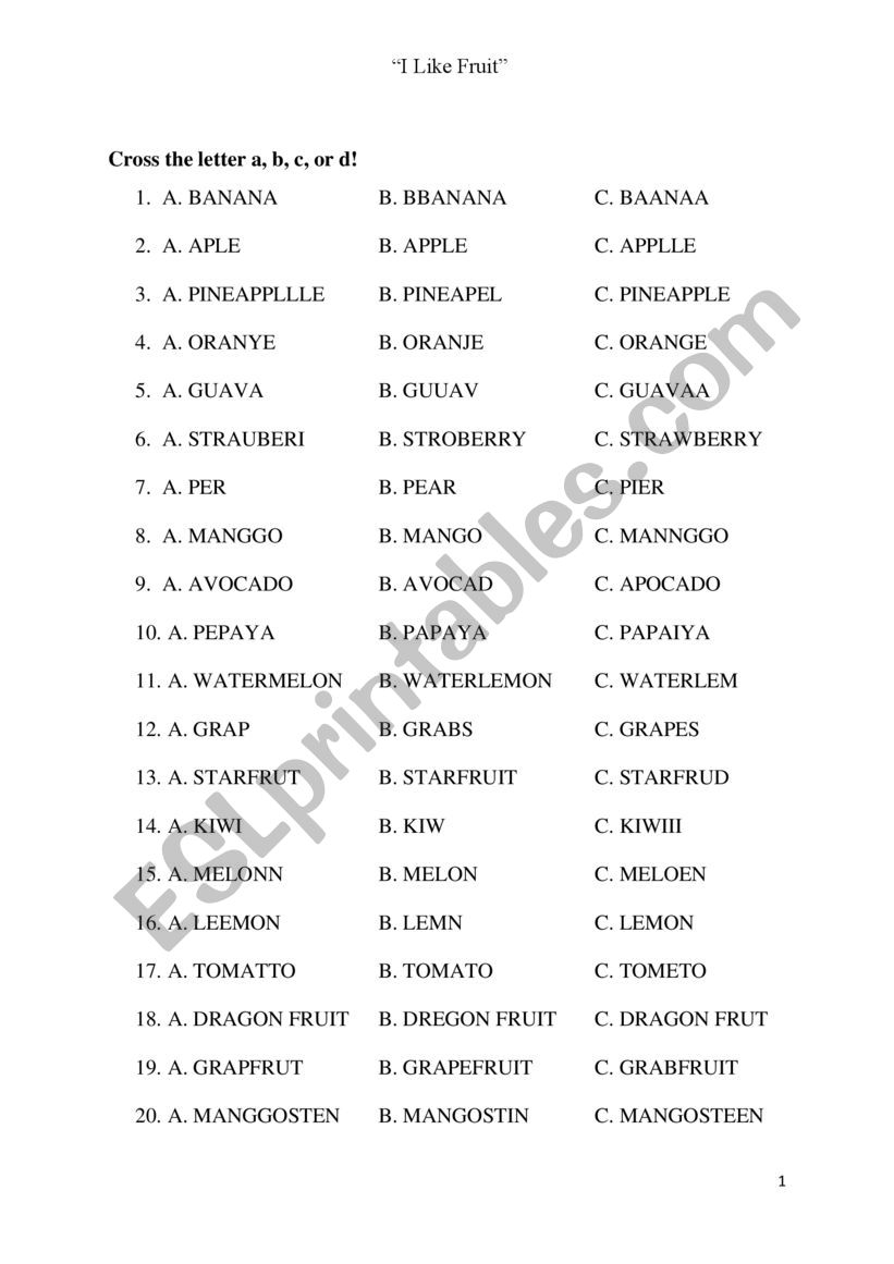 Fruit worksheet
