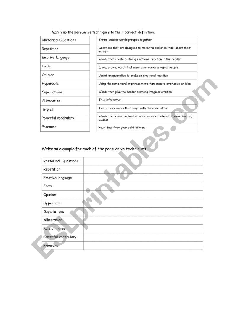 Persuasive Devices worksheet