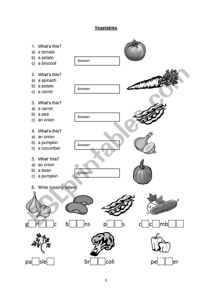 Vegetables worksheet