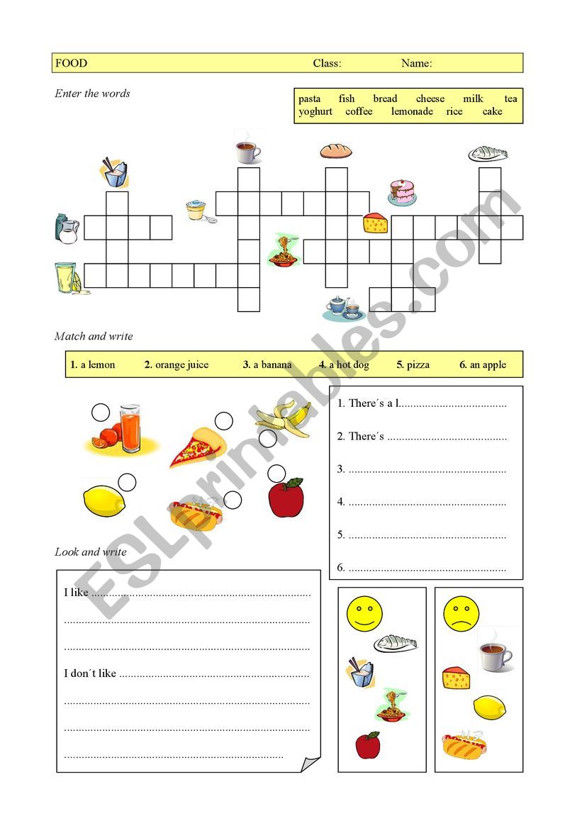 food like/don�t like worksheet