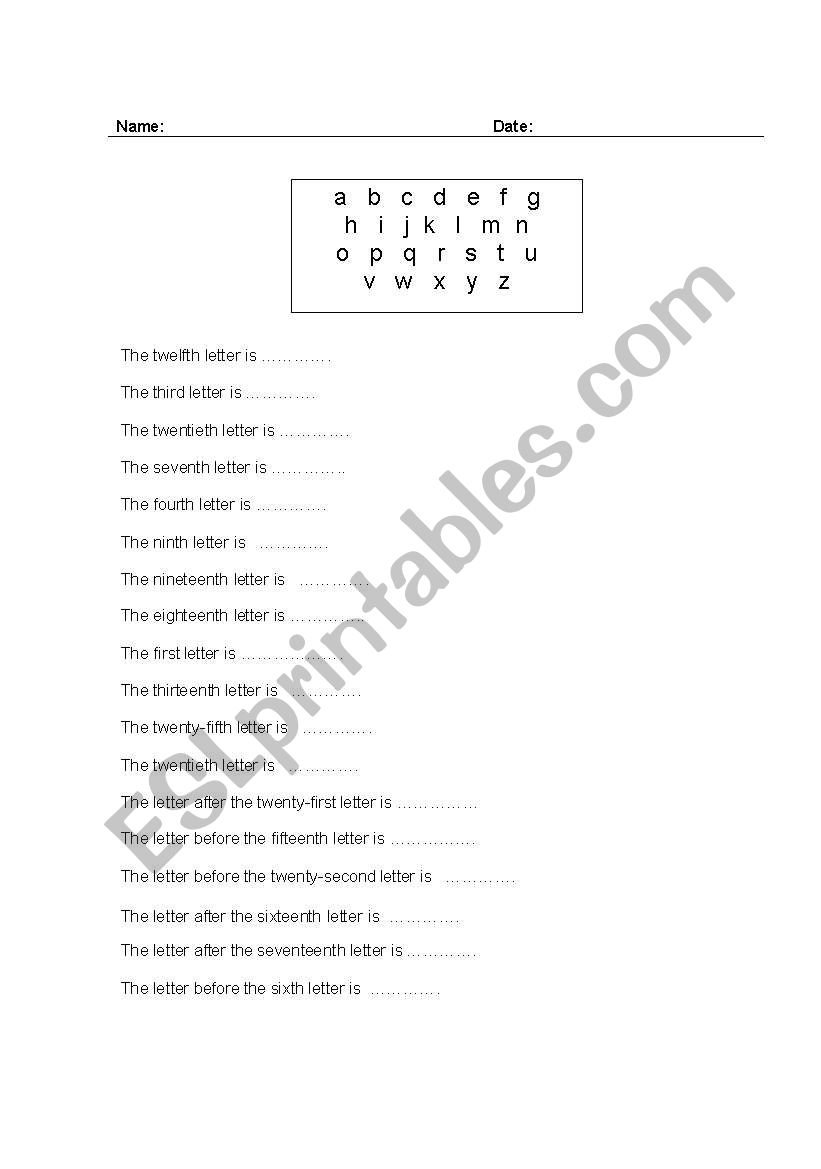 teaching ordinal numbers using the order of alphabets