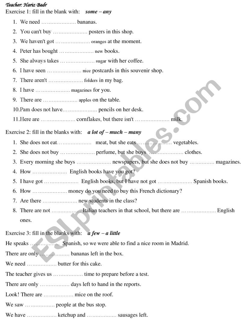 QUANTIFIERS EXERCISES  worksheet