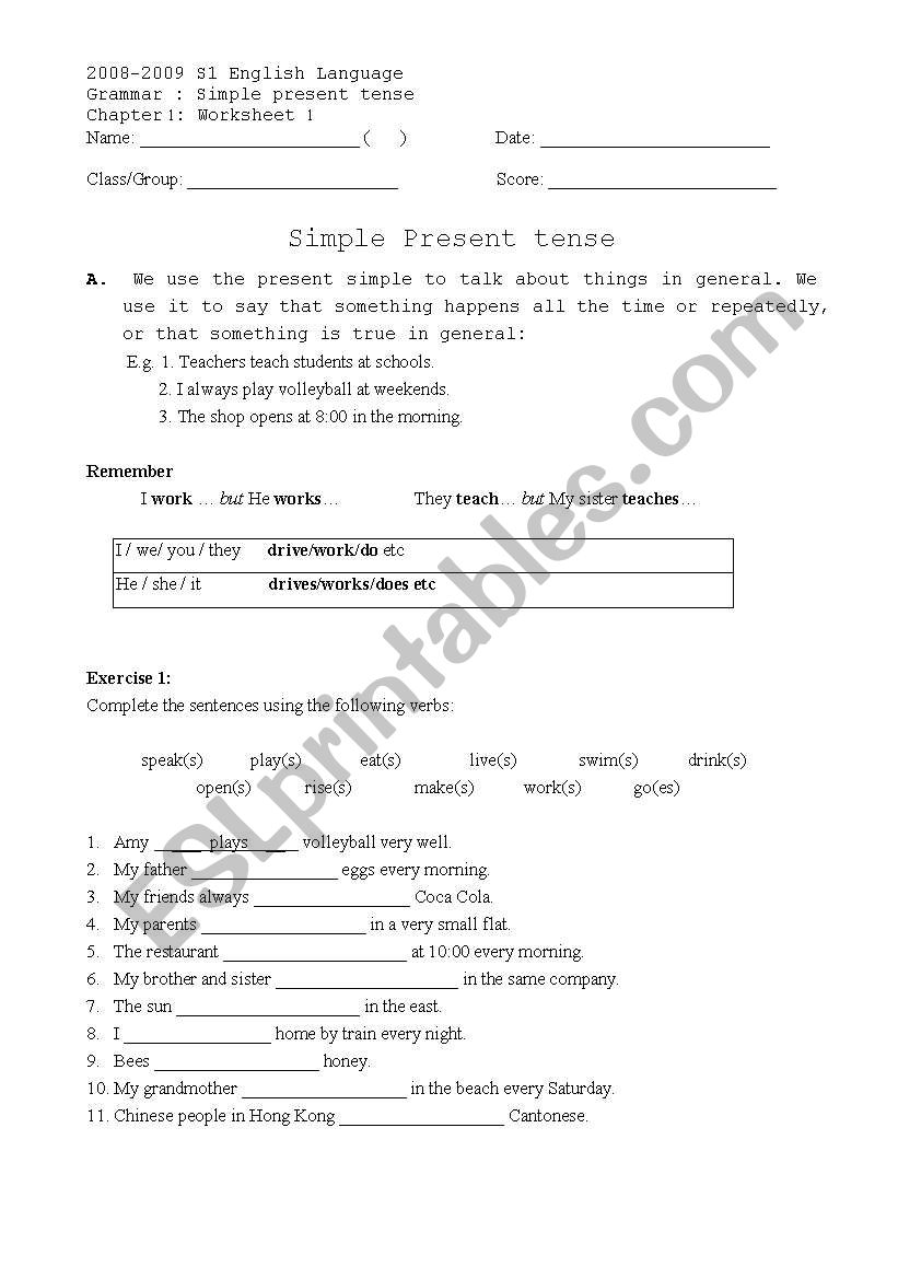 simple present tense worksheet